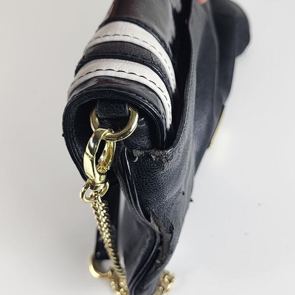 Vintage Nine West Black & White Shoulder Purse Gold Chain Strap & Pink Inside - Picture 9 of 12